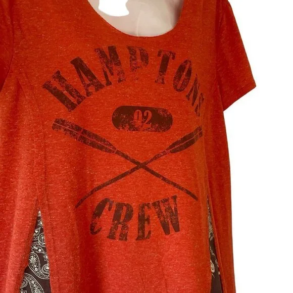 Living Doll Hampton's Crew Top Orange Red with Brown Rowing Graphic Size Medium - Picture 4 of 9